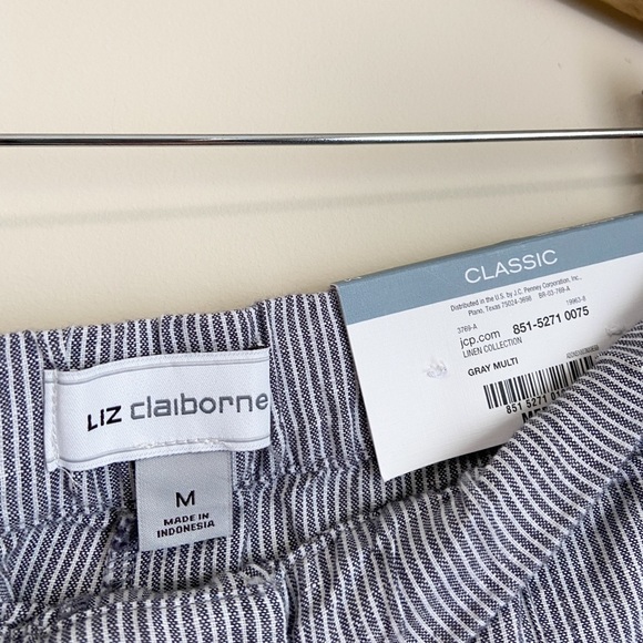 NWT Liz Claiborne Linen Cotton Gray Striped Shorts - Picture 3 of 7